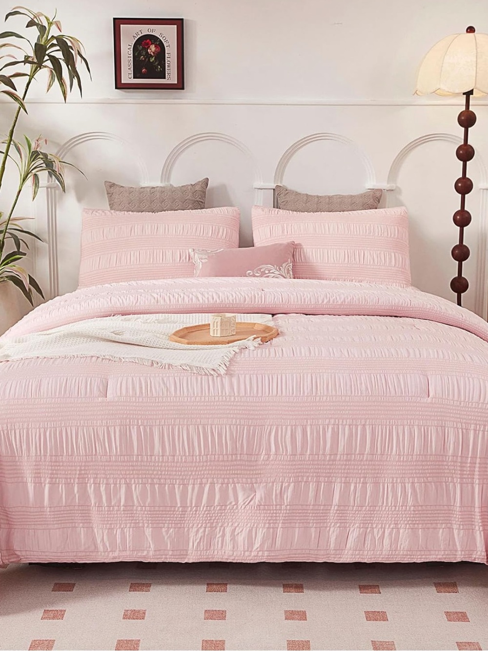 Catesgoo 3Pc Queen Size Seersucker Lightweight Bedding Comforter Set